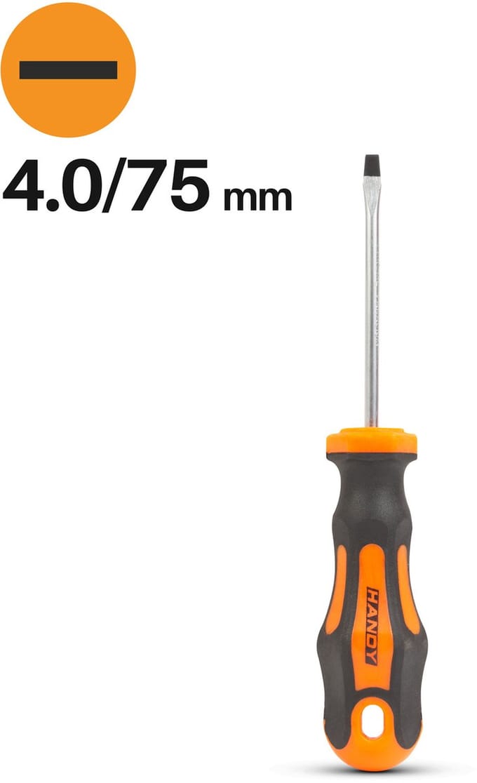 Platte Schroevendraaier 4.0 mm – Sleufschroevendraaier 75 mm – Chroom Vanadium Staal – Antislip Handgreep – Ophangoog 1 Stuks [10512]