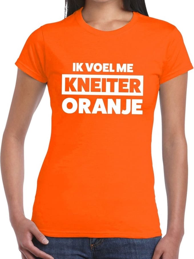 Ik voel me kneiter oranje - Koningsdag t-shirt - voor dames - supporters kleding - korte mouwen S