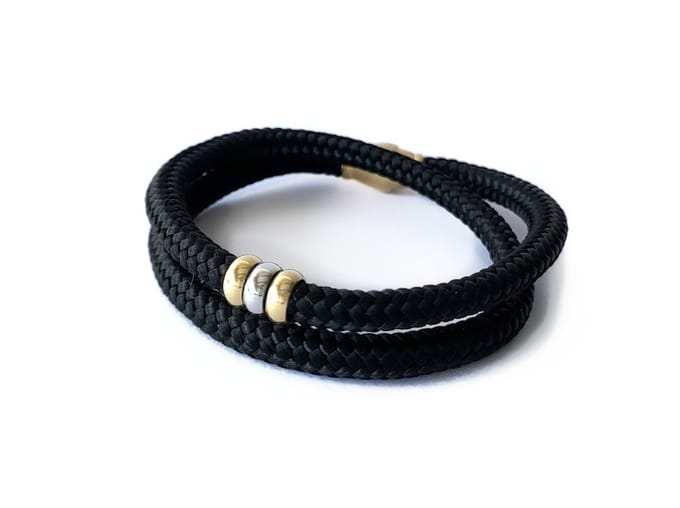 NIEUW! Jolla - dames armband - wikkelarmband - zilver - touw - bedels - Basic Rope - Zwart/Goud