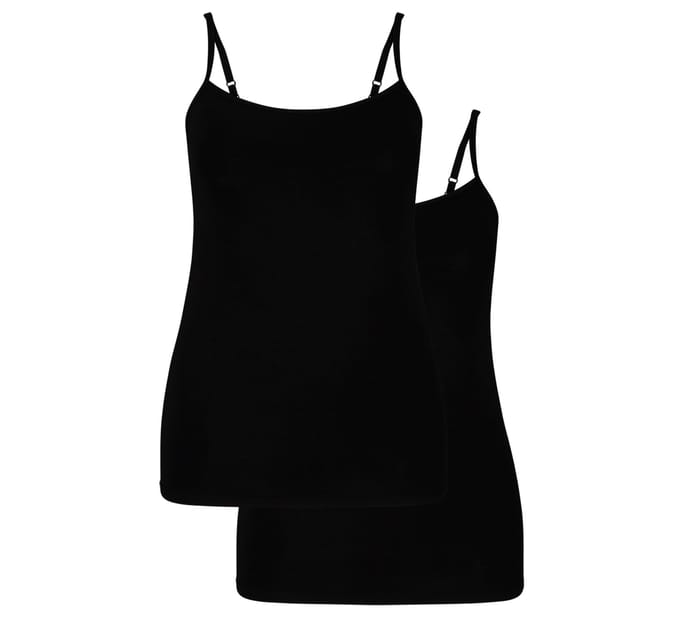 Comfortabel & Zijdezacht Bamboo Basics Spaghetti Tops Vera (2-pack) - Zwart - M