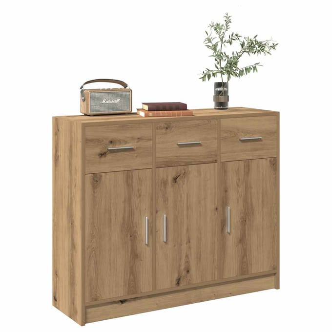 vidaXL - Dressoir - 91x28x75 - cm - bewerkt - hout - artisanaal - eikenkleur