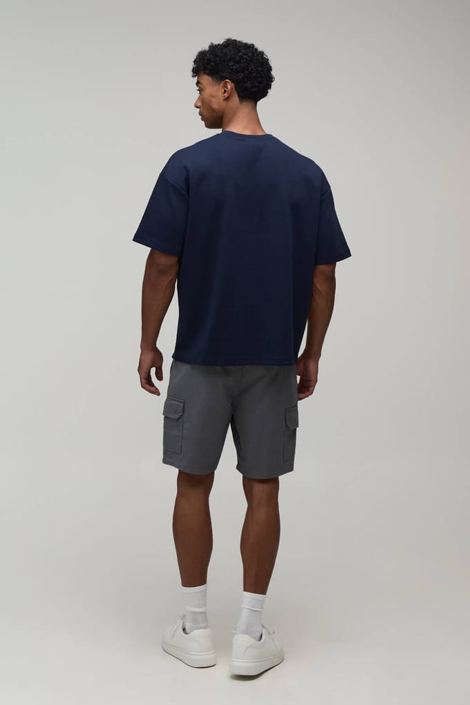 Oversized Premium Interlock T-Shirt | Navy | Size XS