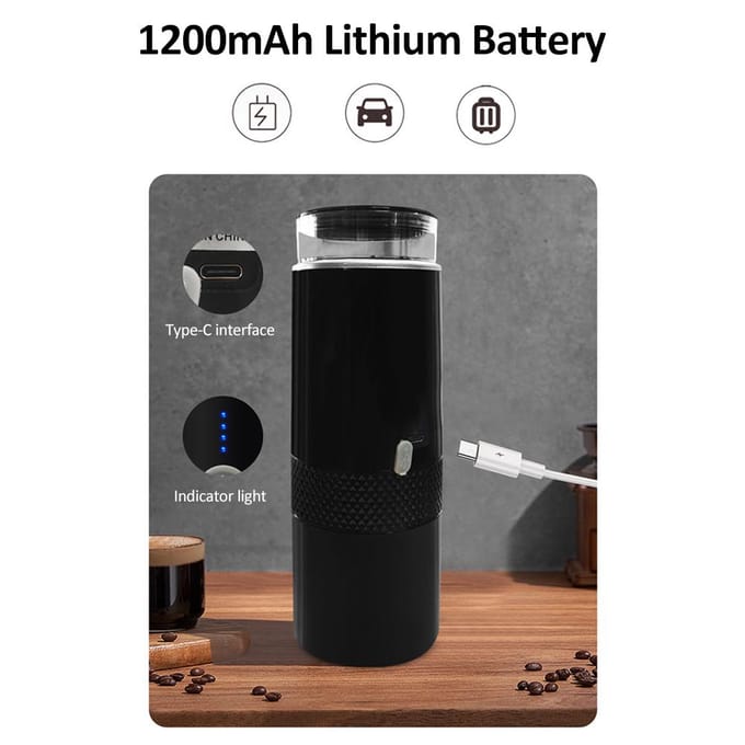 Draagbaar koffiezetapparaat, 170 ml draadloze elektrische espressomachine Mini oplaadbare capsule koffie zwart