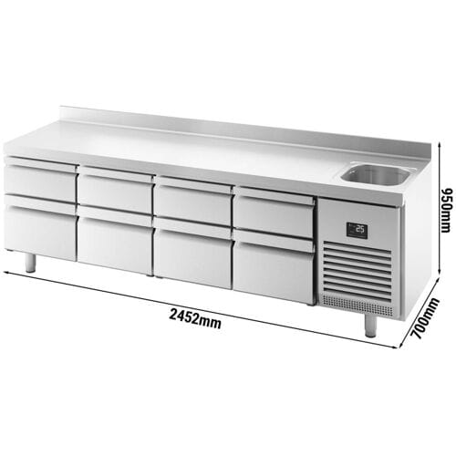 GGM Gastro Koelwerkbank PREMIUM PLUS - 2452x700mm - 630 liter - met 8 lades - opstand zilver