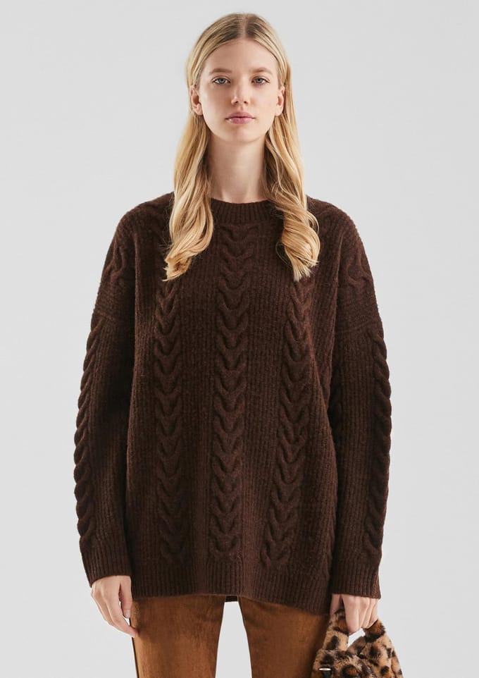 Dikke en zachte oversized kabelgebreide trui voor dames QS