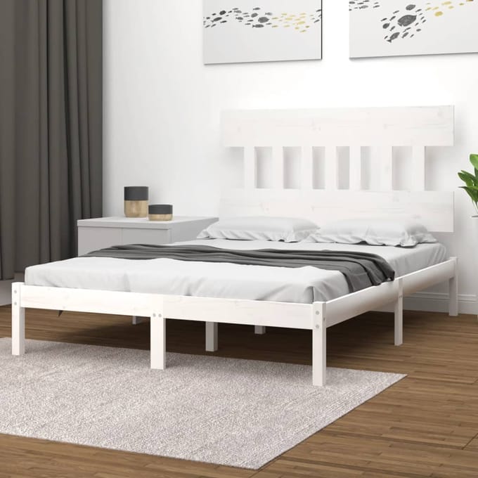 vidaXL - Bedframe - massief - hout - wit - 140x190 - cm