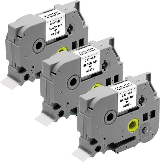Label compatible Brother P-touch TZe-231 - Label 12 mm x 8 m - Set van 3 witte linten