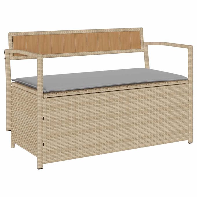 vidaXL - Tuinbank - met - kussen - beige - polyrotan