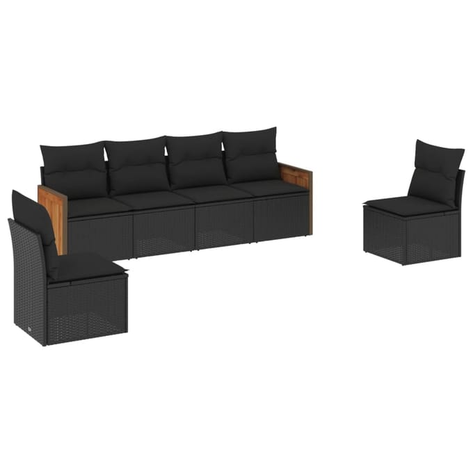 vidaXL - 6-delige - Loungeset - met - kussens - poly - rattan - zwart