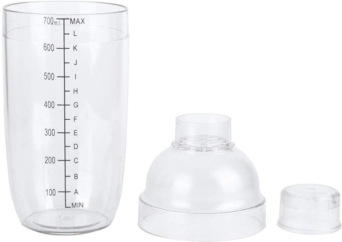 Dailygoods- Cocktailshaker 700 ml - Transparant - PC - Shaker - Thuisbar - Inclusief deksel en basisbeker - Gloednieuw