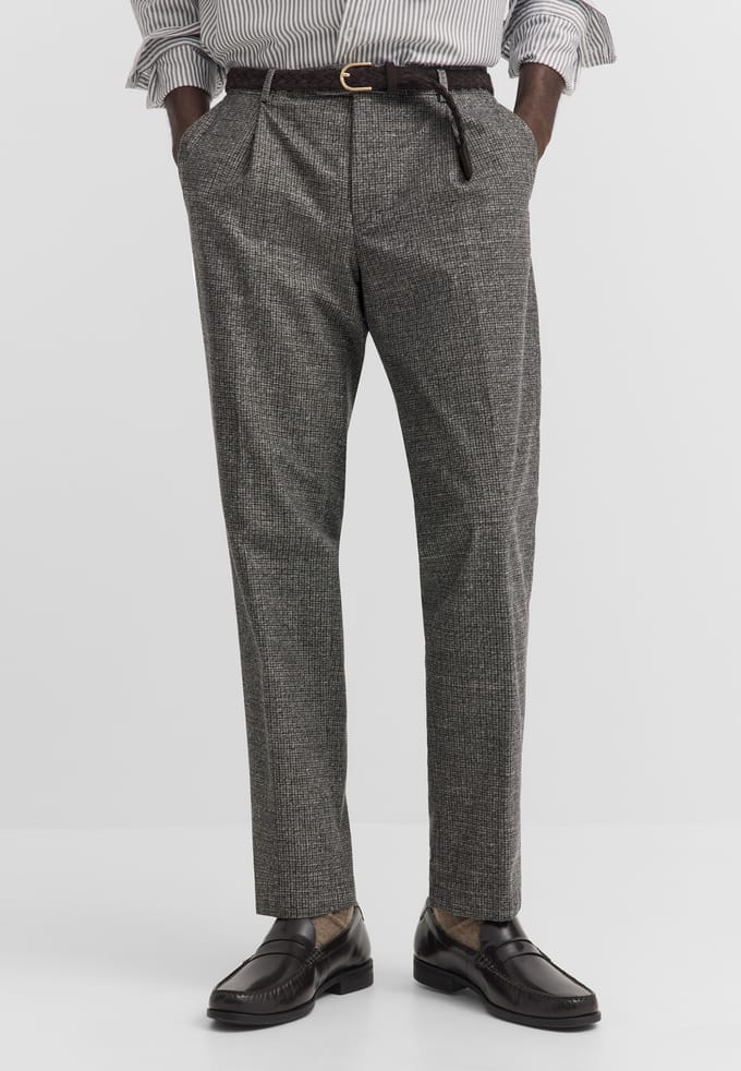 Bugatti Herren Broek met plooien Elio Relaxed Fit ruitpatroon