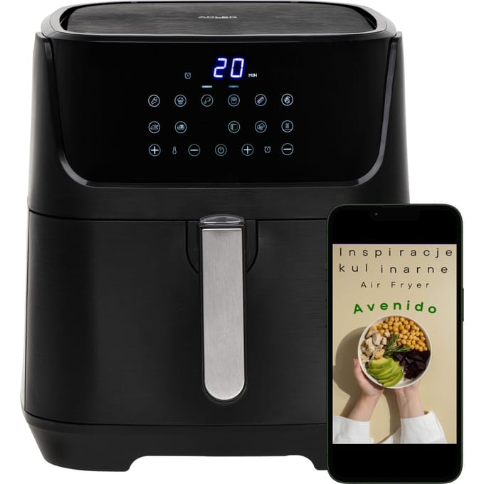 Olievrije friteuse Luchtfriteuse Olievrije friteuse 8L 80-200 ° C timer 2500W 12 programma's weergave