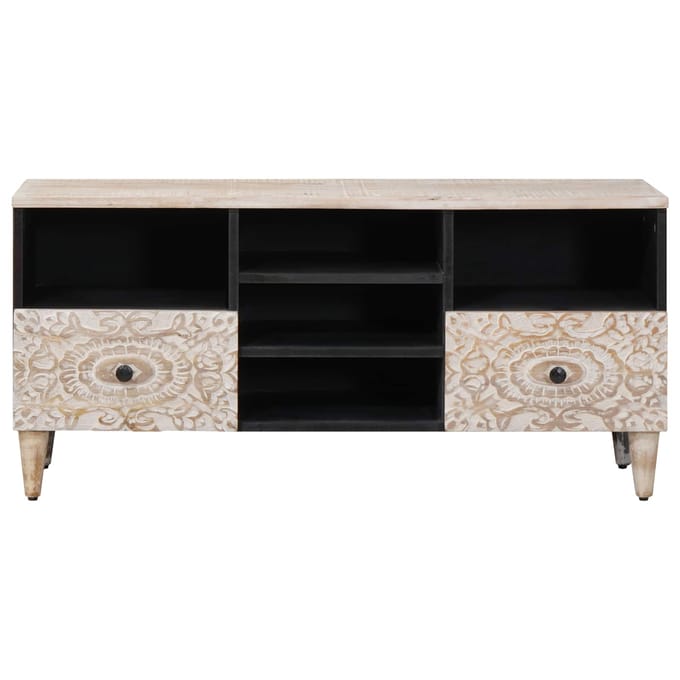 vidaXL - TV - Kast - met - lade - Wit - 100 - x - 33,5 - x - 46 - cm - Massief - Mango - Hout