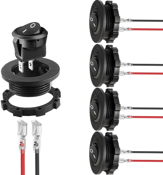 Ronde tuimelschakelaars 12V On/Off met houder - 5 stuks - Mini 2-pins schakelaars