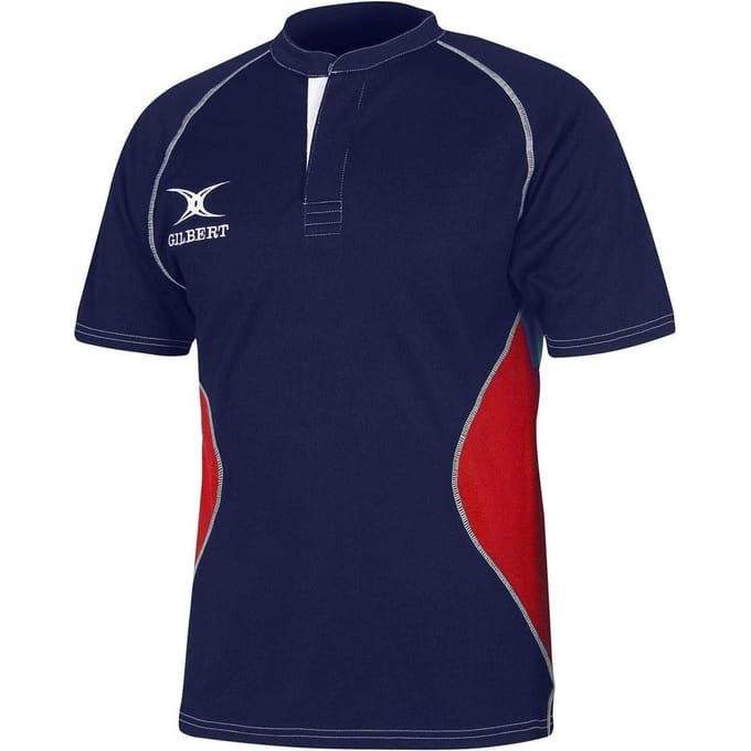Gilbert Heren Contrast Paneel Regular Raglan Rugby Shirt (Marine, Rood)