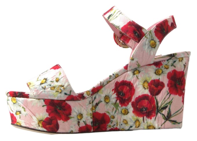 Bloemige Klaprozen En Madeliefjes Plateau Sandalen
