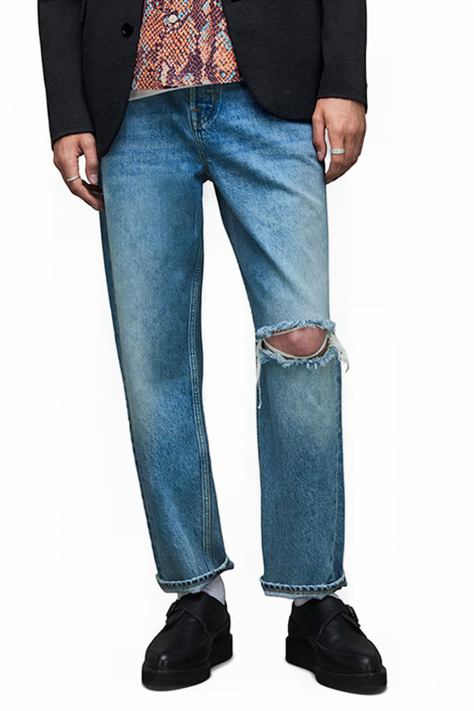 AllSaints Curtis Damaged Light Indigo Taglia: W38 | Jeans straight fit Outlet | Uomo | Blu