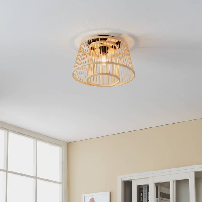 EGLO Hykeham Plafondlamp - E27 - Ø 38 cm - Staal|Bamboe - Zwart|Bruin