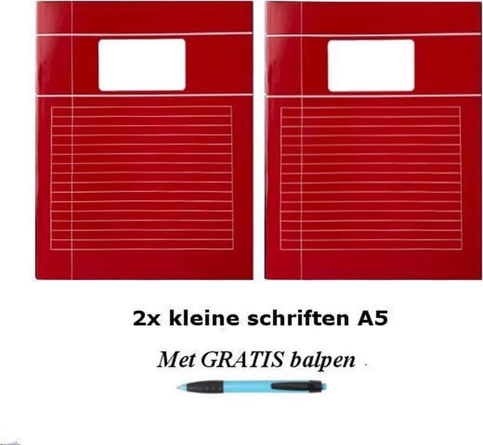 Schriften klein A5 lijntjes - Met Kantlijn - Set van 2 stuks - Rood - Met GRATIS balpen