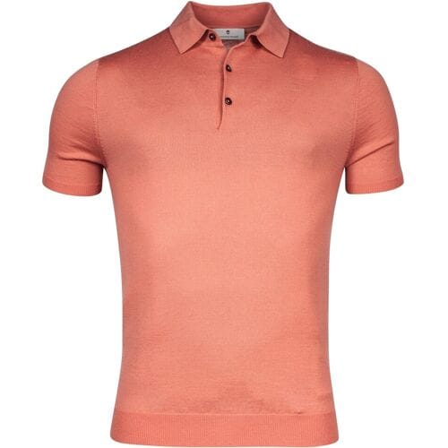 Thomas Maine Fine Merino Pullover Polo Collar Short Sleeve Single Knit Coral / male