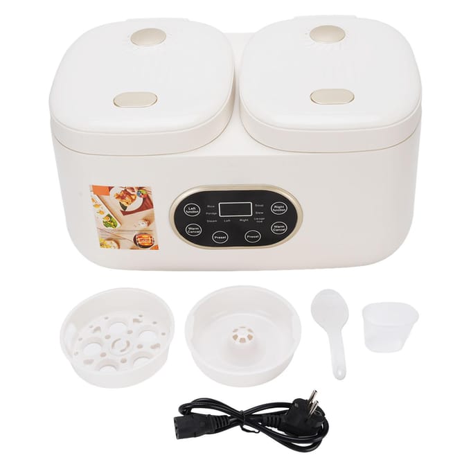 Dubbele Slow Cooker Rijstkoker Pop-up Deksel Timerfunctie Afneembare Multifunctionele Kookpot L black