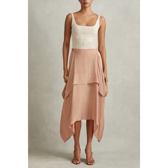 Reiss Asymmetric Hem Skirt Nude Größe: 6 | Midiröcke Outlet | Damen