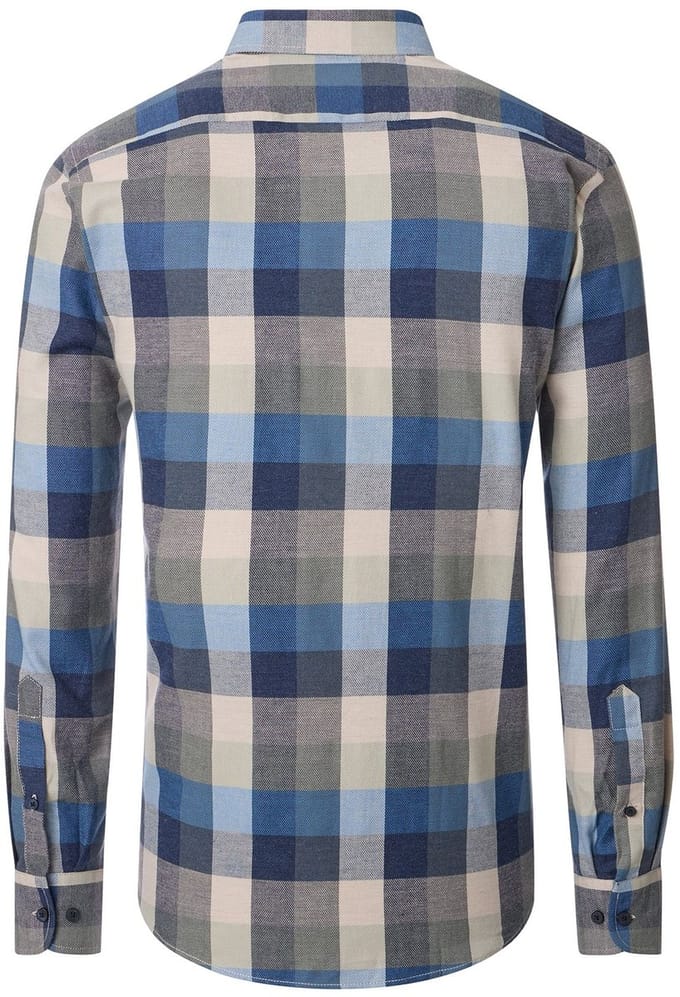CASA MODA Sport casual fit overhemd - dobby - blauw - wit en beige geruit