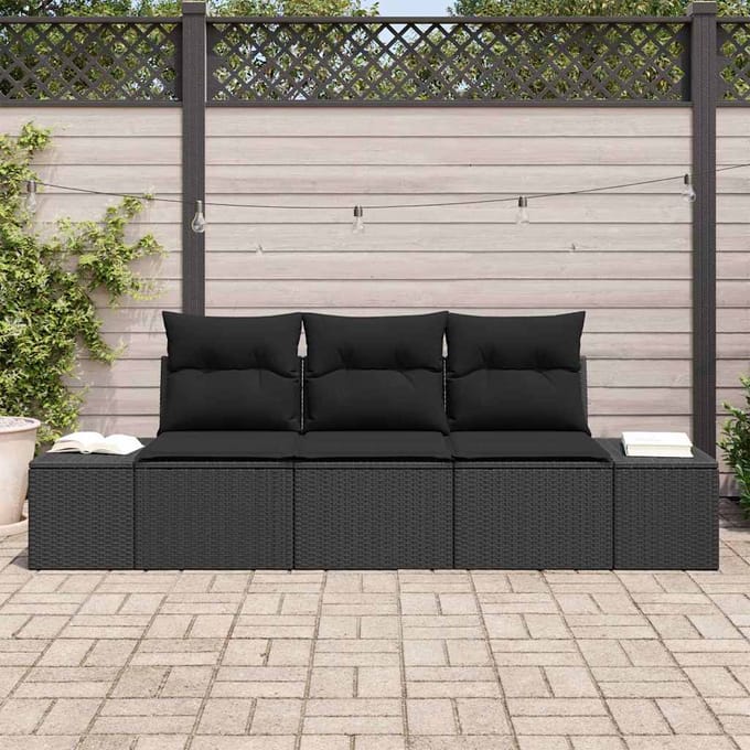 vidaXL - Tuinbank - Set - 3 - st - Zwart - poly - rattan