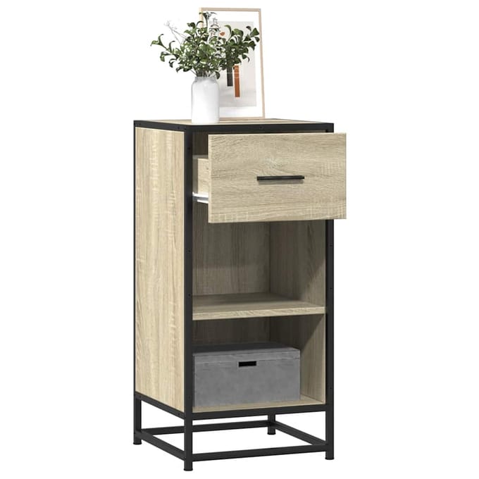vidaXL - Dressoir - 35,5x35x76 - cm - bewerkt - hout - en - metaal - sonoma - eikenkleur
