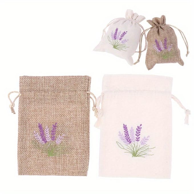 1 sachet de fleurs séchées et aromatiques, sachets de lavande brodés, réutilisables, avec cordon de serrage, en coton et jute marron