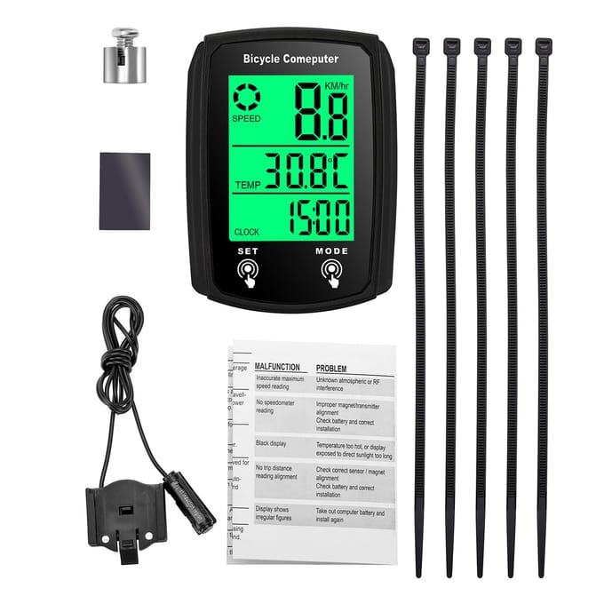 Bekabelde fietscomputer 19 functies Touch Bike Snelheidsmeter Kilometerteller Waterdichte fietscomputer met zwart