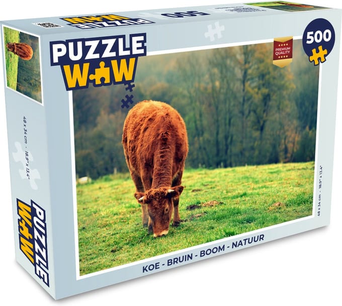 Puzzel Koe - Bruin - Boom - Natuur - Legpuzzel - Puzzel 500 stukjes