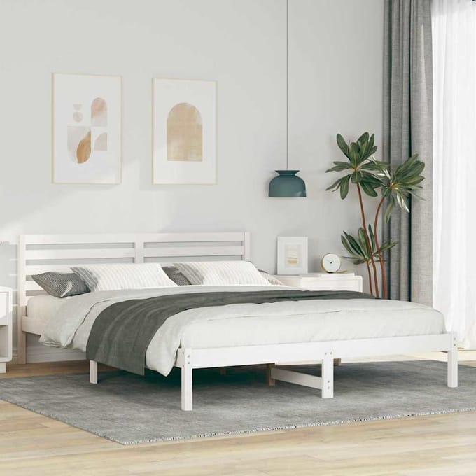 vidaXL - Bedframe - met - hoofdeinde - Wit - 160 - x - 210 - cm - Massief - grenenhout