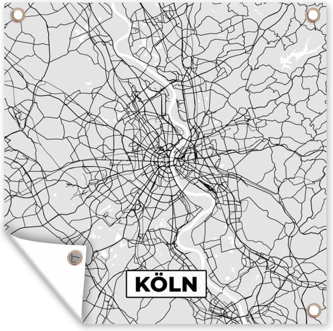 Tuindoek Plattegrond - Köln - Duitsland - Kaart - Stadskaart - 100x100 cm