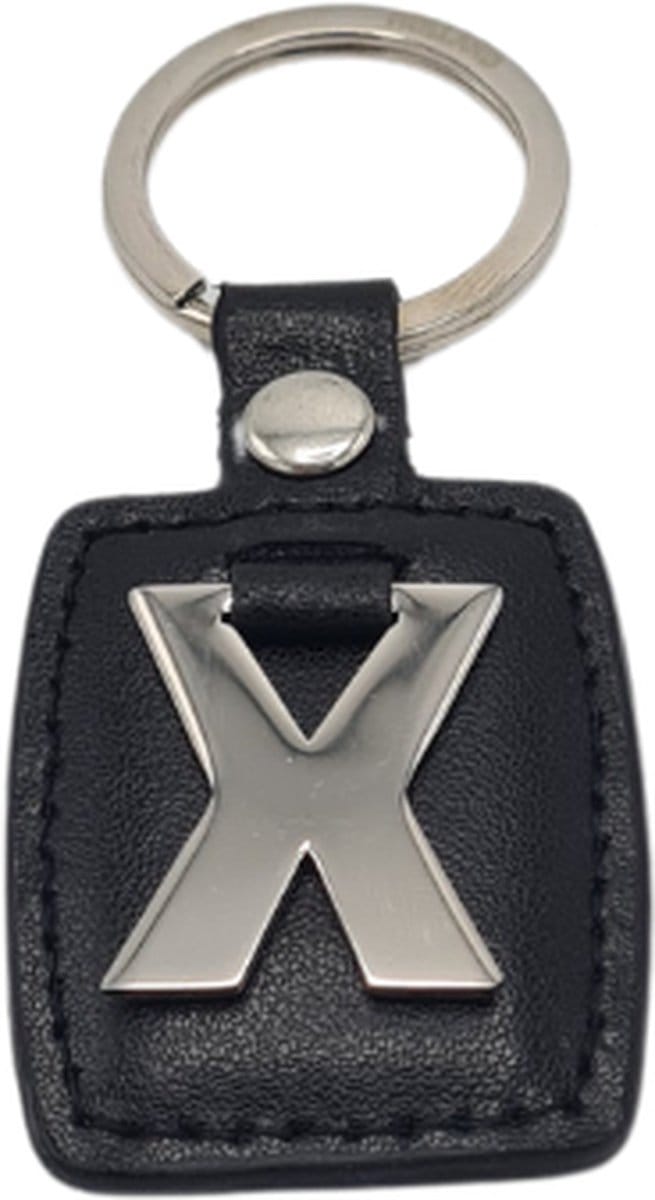 Deco4yourhome® - Sleutelhanger - Zilver/Zwart - Letter X - Kunstleer - Metaal