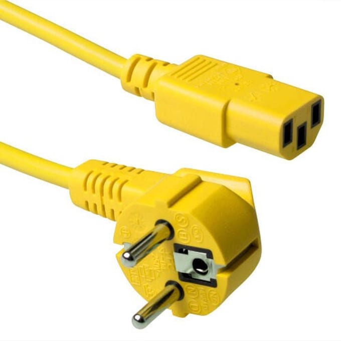 ACT Netsnoer Schuko CEE 7/7 male (haaks) - C13 IEC 60320 geel 3 m AK5143