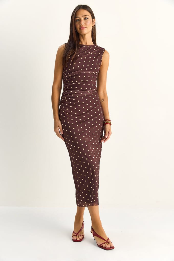 Gestippelde Bodycon Midi Jurk