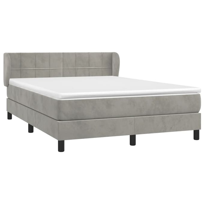 vidaXL - Boxspring - met - matras - fluweel - lichtgrijs - 140x200 - cm