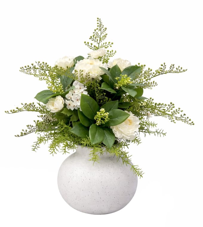 UNUS Kunstbloem met vaas wit groen arrangement 63 cm