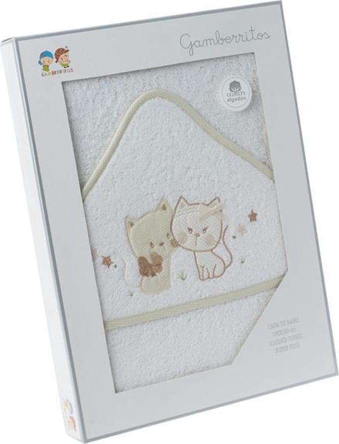 Gamberritos Badcape Katjes 100 X 100 Cm Katoen Wit/beige