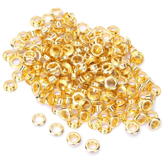 Lot de 100 œillets double face en laiton de 5 mm pour ceintures, chaussures, sacs, maroquinerie, argent doré