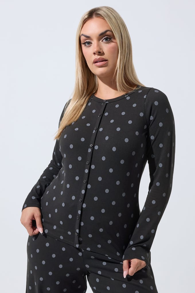 Limited Collection Zwarte Top Met Knoopjes En Stippen Size 40