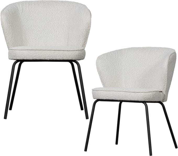 WOOOD Admit Eetkamerstoelen - Bouclé - Naturel - Set van 2