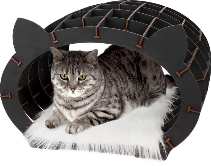 Eco Wood Art Modelbouwpakket Kattenhuis Zwart - 3D Puzzel - DIY - Hout