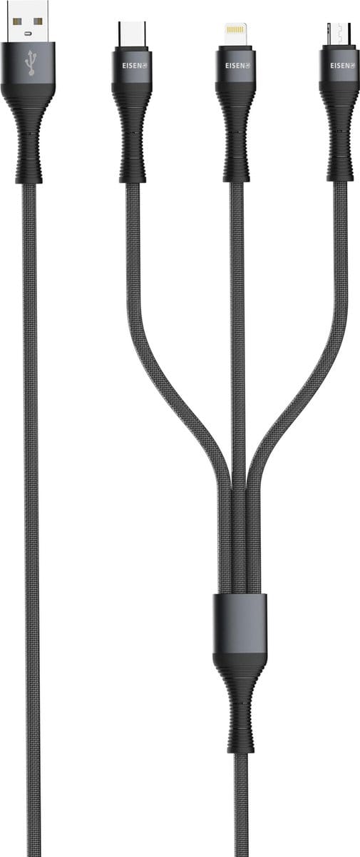 EISENZ LC94 3-in-1 Snellaadkabel 3.4A – USB-A naar USB-C / 8-Pin / Micro-USB