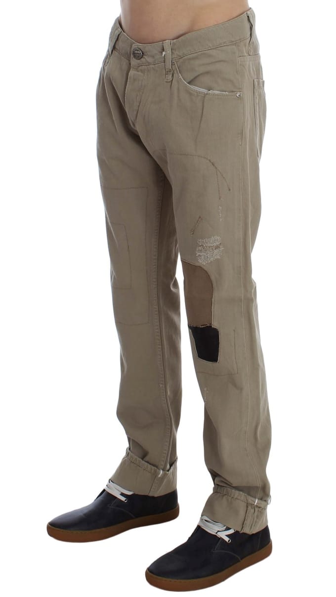 Eight Heren Beige Katoenen Patchwork Jeans
