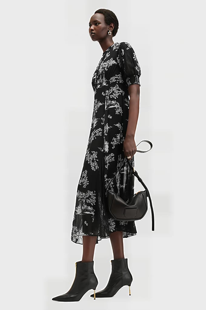AllSaints Laverna Dress Maria Black Größe: 2 | Midikleider Outlet | Damen | Schwarz