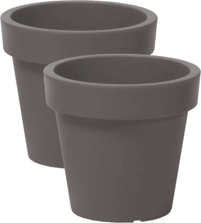 Prosperplast Bloempot Basic - 2x stuks - kunststof - steengrijs - D16 x H15 cm - buiten/tuin