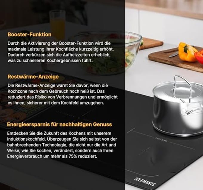 Inductiekookplaat - Kookplaat 4 zones - Veilig koken - Dubbele flexzone - 60 cm - Zwart