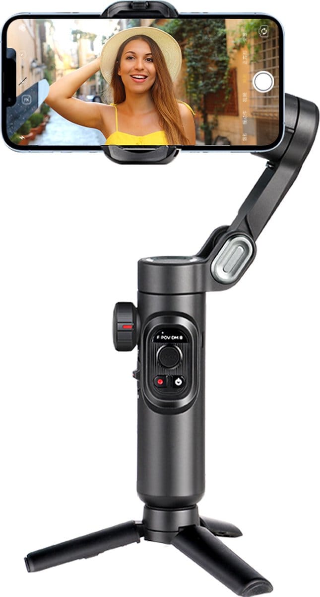 Blyx® - Statief - Stabilisator Smartphone - Selfiestick - Glimbal - Draagbaar - Inclusief licht - Zwart